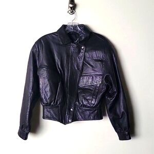 VTG Luis Alvear Womens P XS 80s  Leather Black Bomber Moto Biker Jacket Coat New
